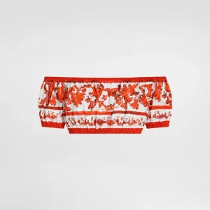 Short poplin dress in majolica-print poplin